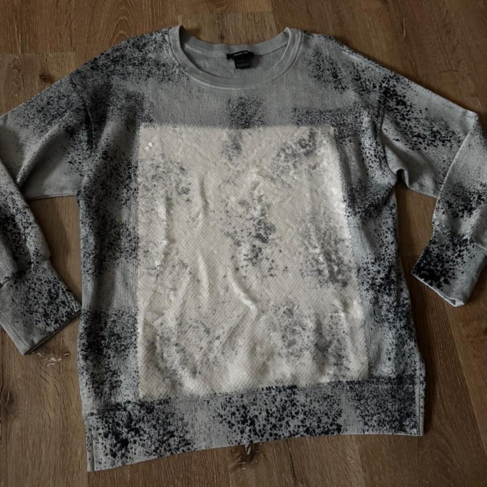 Avant Toi Made in Italy Sequin Gray and White Black Crewneck‎ sweater top size S
